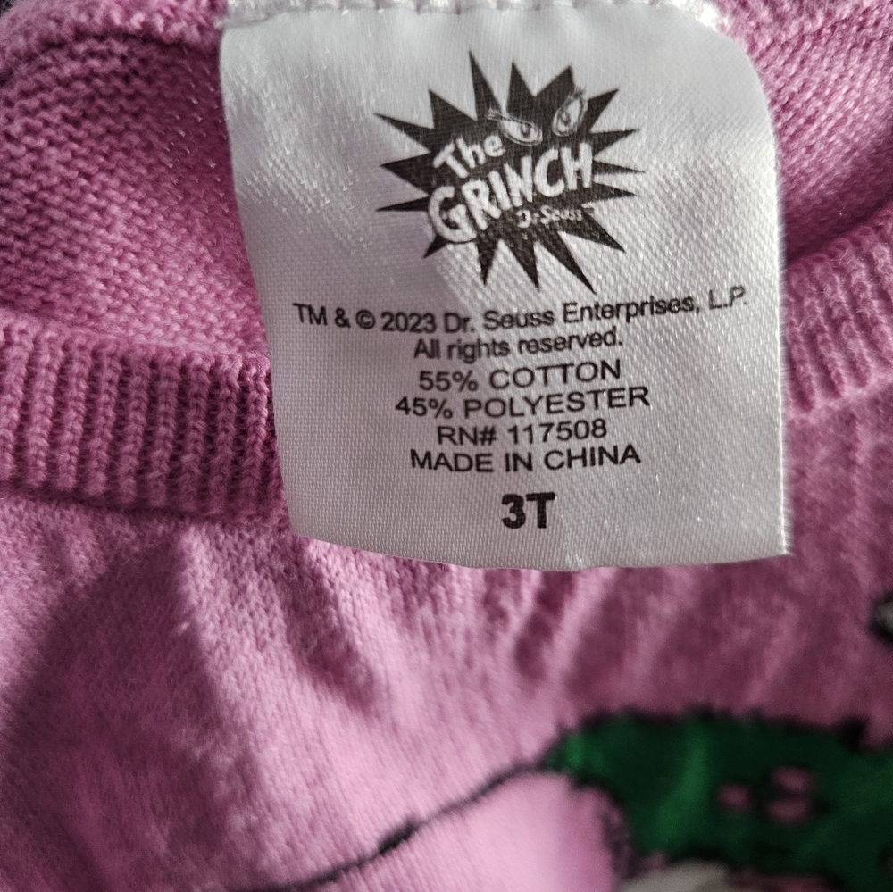 Toddler girl The Grinch pink/white sweater